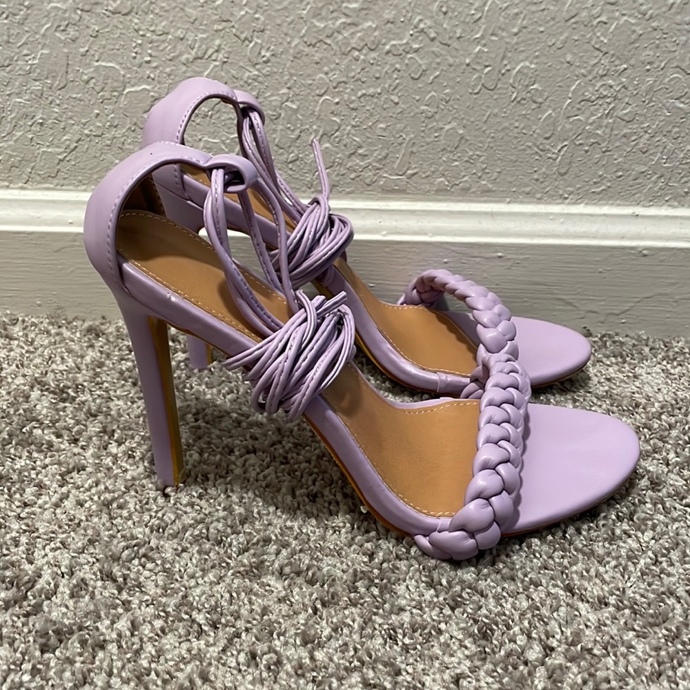 SHEIN Round Toe Braided Lace Up Heel In Lavender Faux Leather SIZE 9 never worn